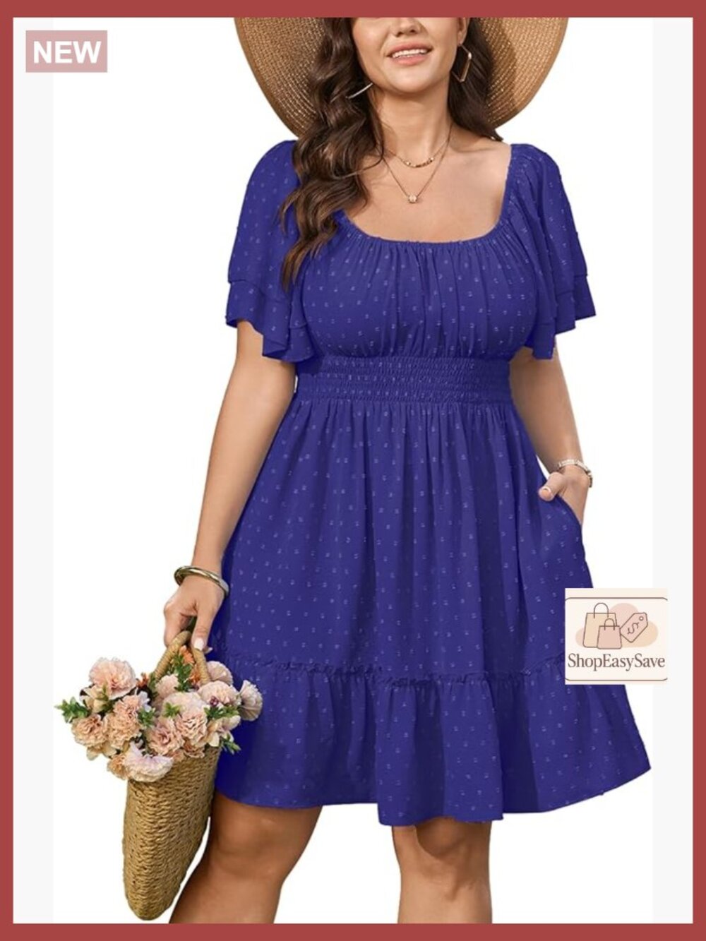 Plus Size Boho Mini Dress Square Neck Flutter Sleeve Ruffle Tiered Summer Casual